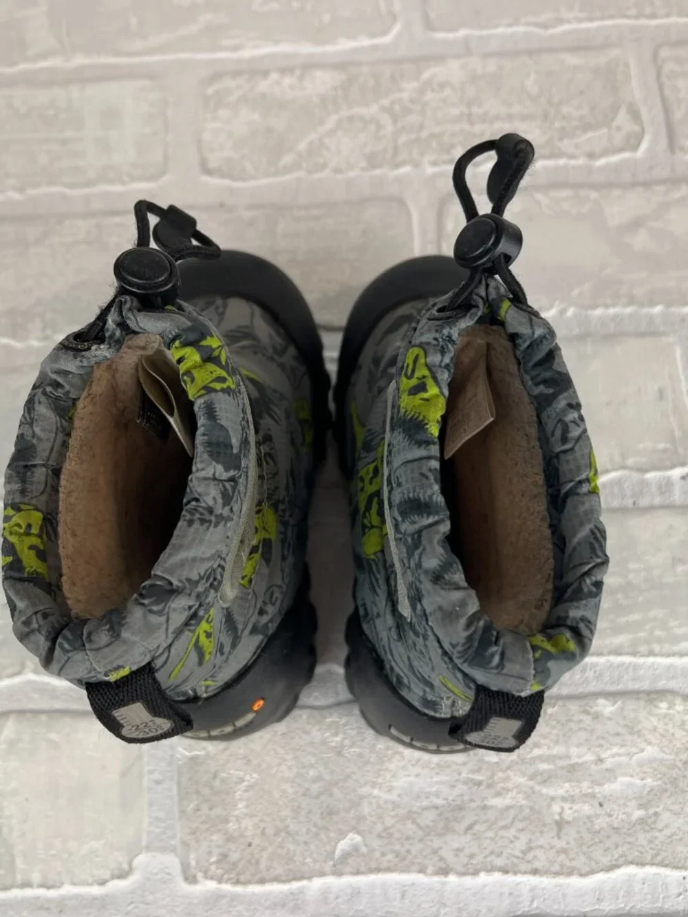 Bogs B-Moc Snow Boots Infant 7 Gray Green Dinosaurs Dinos Waterproof Fur Lined